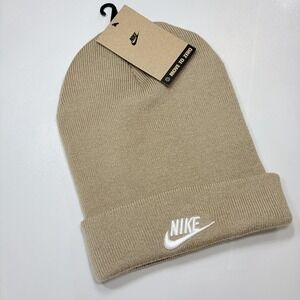 Nike Beanie Hat Tan Cuffed Knit Skully Move To Zero One Size Unisex NWT